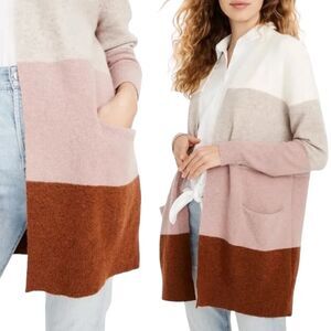 Madewell Ryder Striped Open Cardigan Wool Alpaca Cream Rose Stripes Size Small